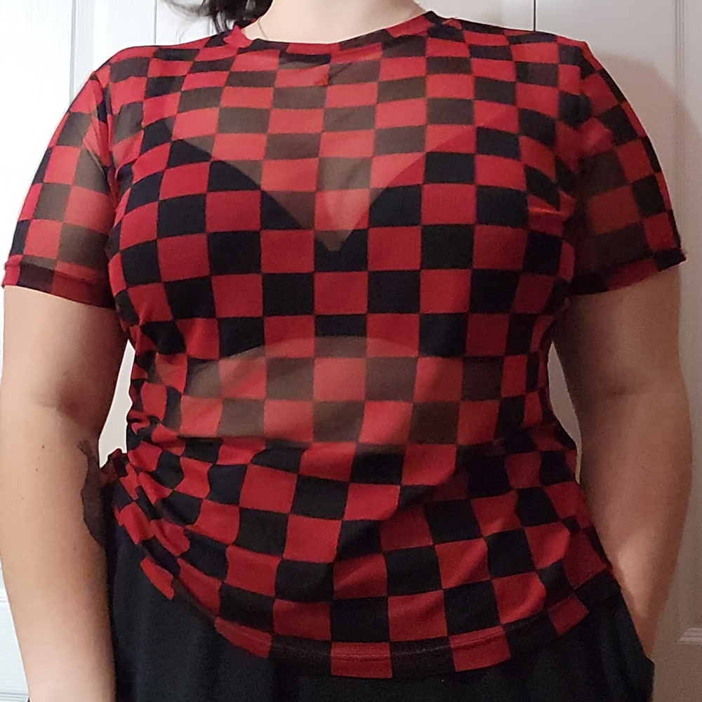 Black and Red Shear Crop Top